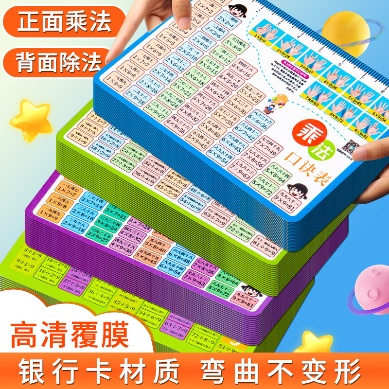 九九乘法口诀表卡片小学数学