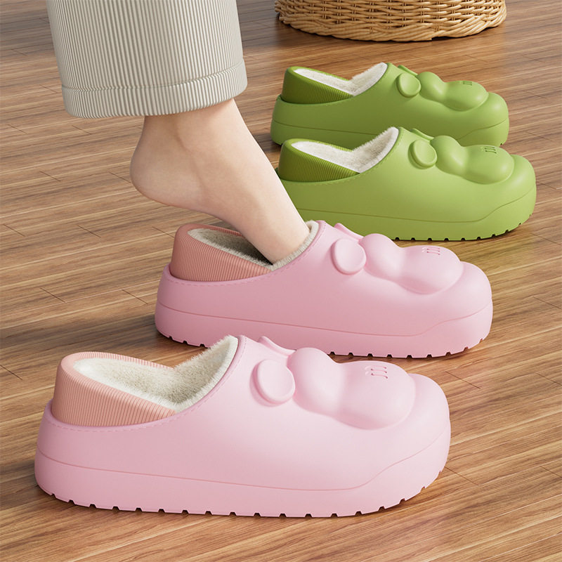 卡通EVA家居棉拖鞋防水耐脏家用包跟棉鞋女加绒加厚保暖月子鞋