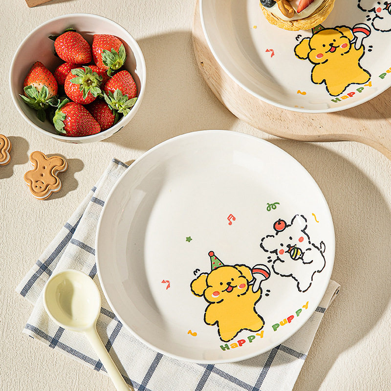 碗卡通可爱高颜值新款釉下彩陶瓷泡面碗勺子杯子盘子家用碗碟套装