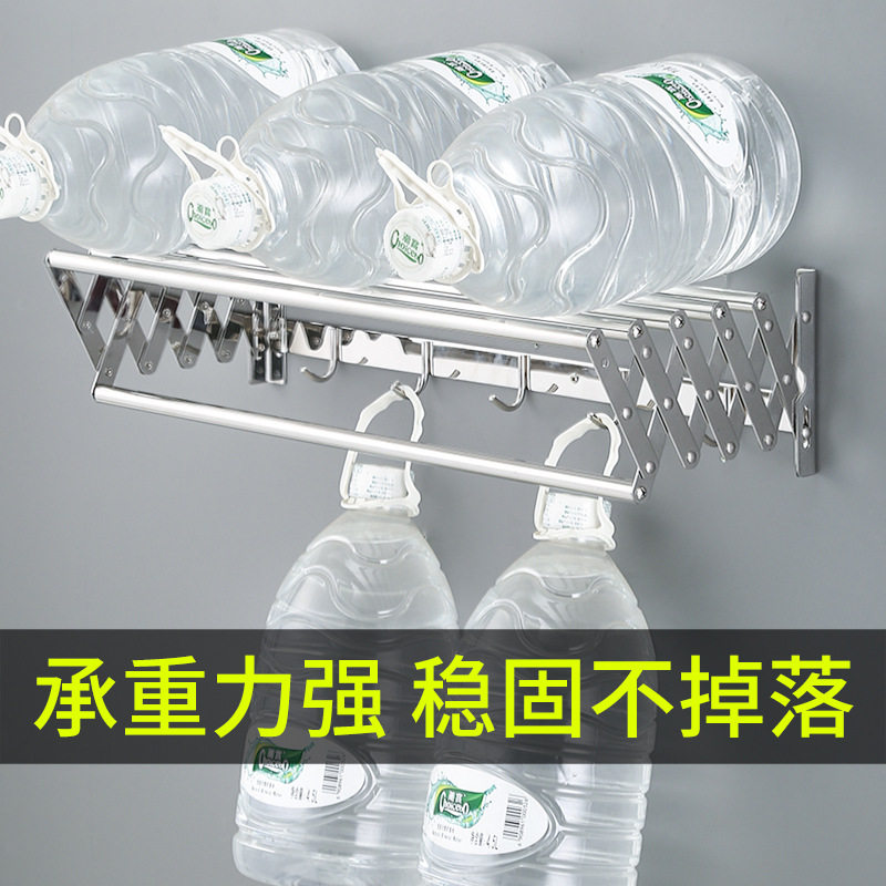 不锈钢伸缩毛巾架浴室可折叠卫生间墙上挂式收纳置物架阳台晾衣架