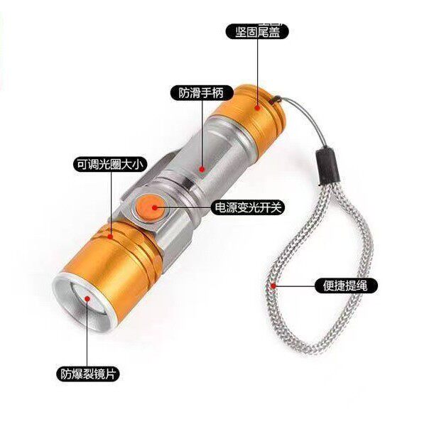 防水户外LED强光照明手电筒夜骑自行车灯USB充电T6礼品