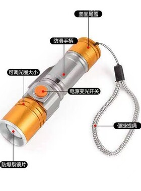 防水户外LED强光照明手电筒夜骑自行车灯USB充电T6礼品