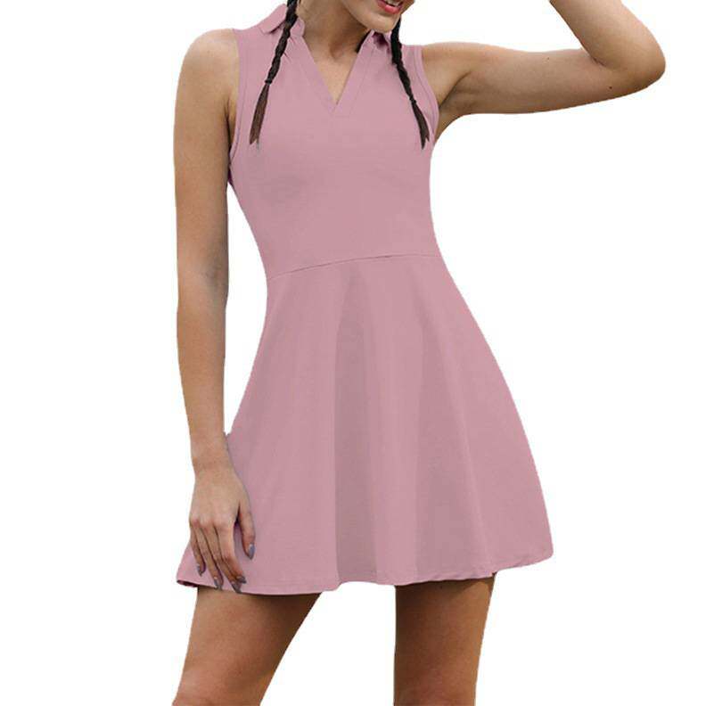 网球连衣裙瑜伽健身锦裸感透气防走光休闲高尔夫运动短裙两件套装