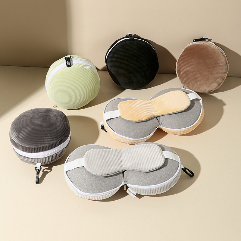 U型枕遮光睡眠眼罩二合一枕头PP棉午睡休枕飞机旅行枕剪条眼罩枕