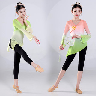 古典舞演出服女儿童舞蹈练功服渐变色表演服训练纱衣中国风舞考级
