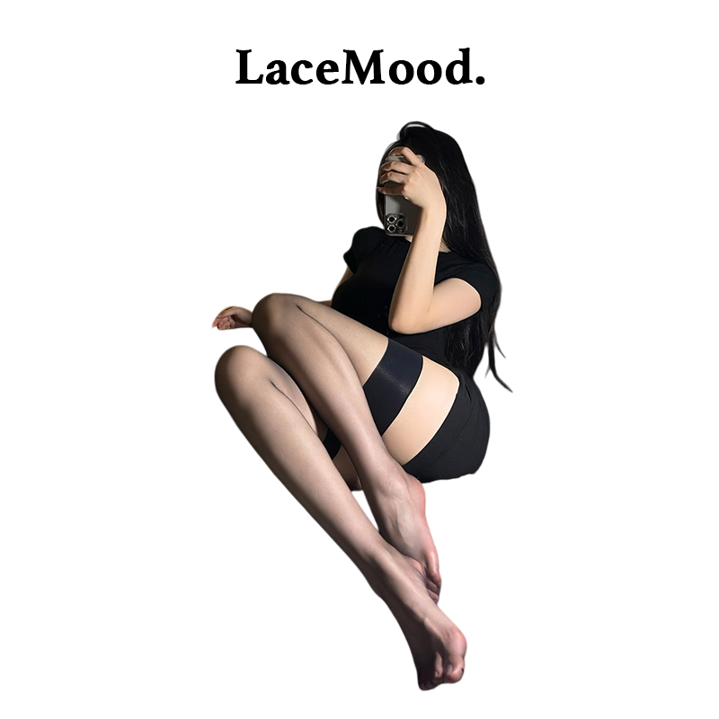 LaceMood：哑光糖果平口丝袜性感黑丝超薄过膝情趣长筒袜纯欲qqny