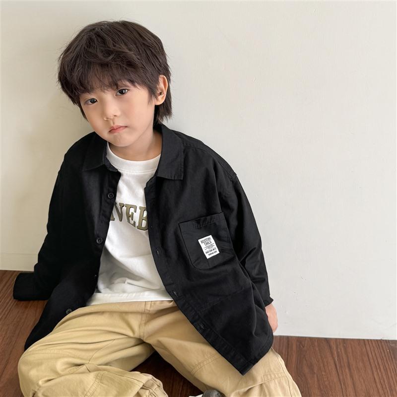 童装男童长袖衬衫纯棉痞