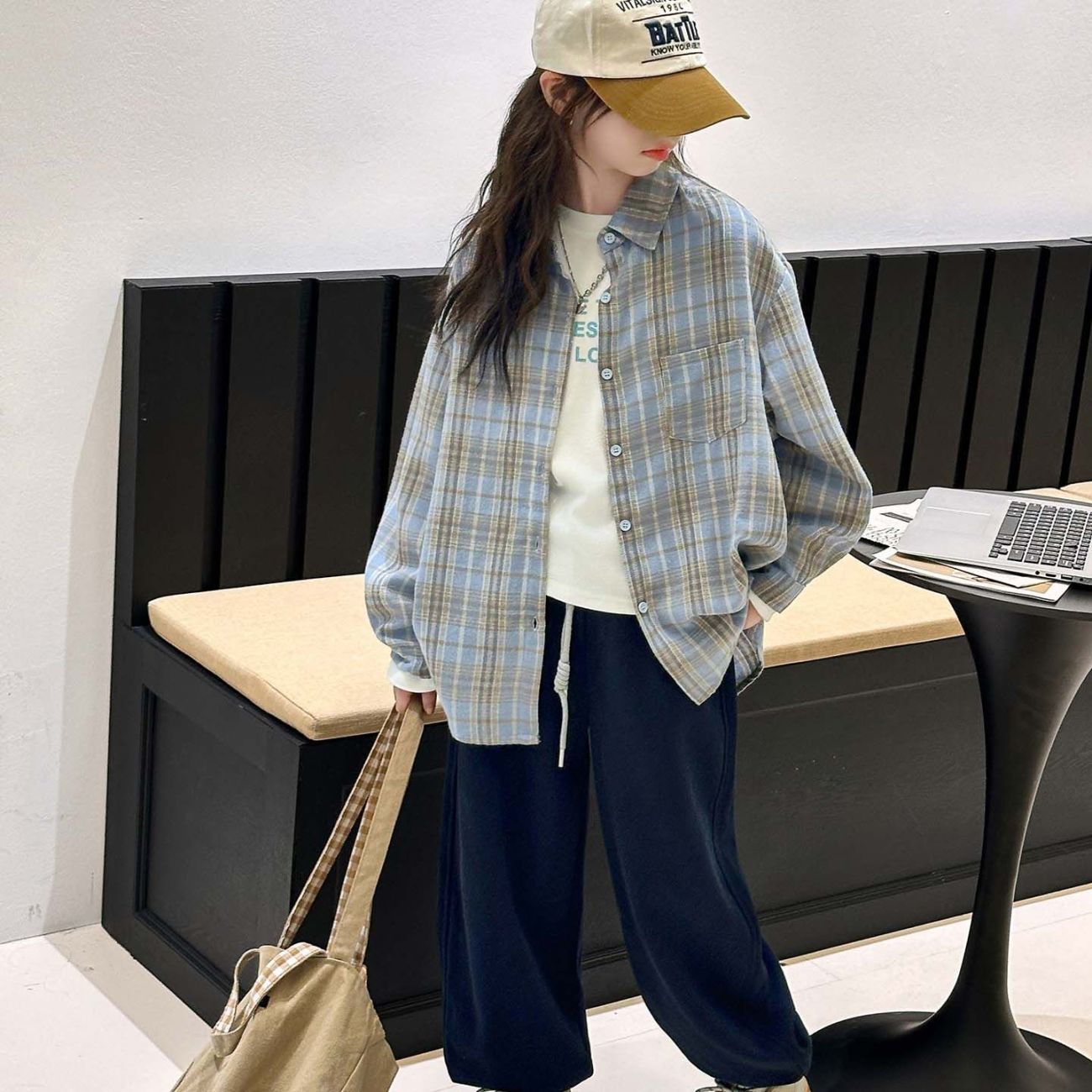 女童格子衬衫春秋款2026