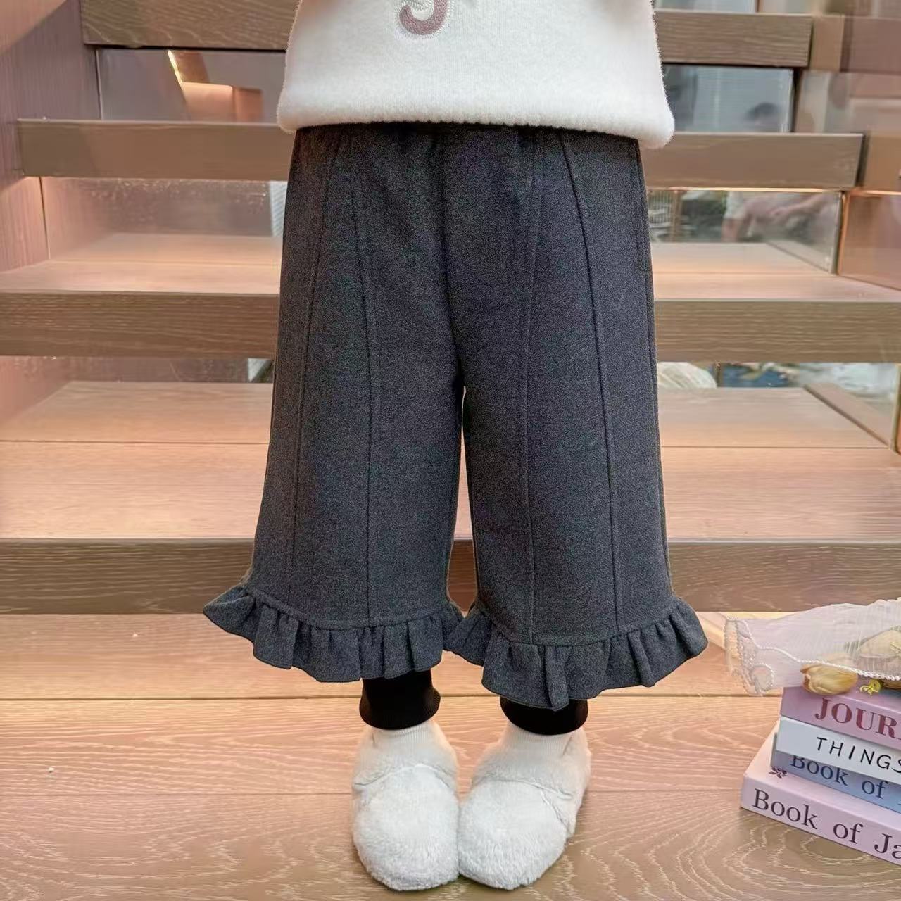 女童花边加绒裤子秋冬季2