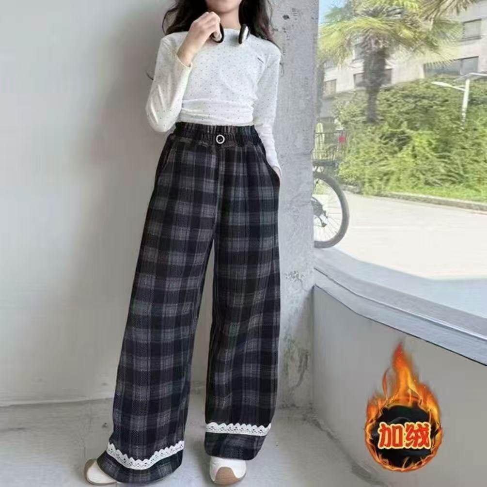 女童阔腿裤秋冬款加绒黑