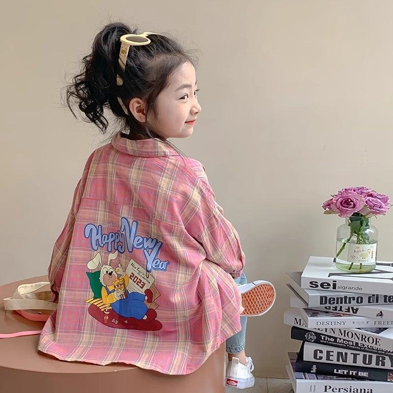女童格子衬衫外套春秋款2