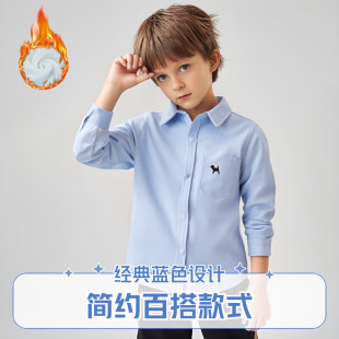 儿童加绒加厚衬衫男童白色衬衣秋冬款宝宝打底衬衫舒适百搭上衣