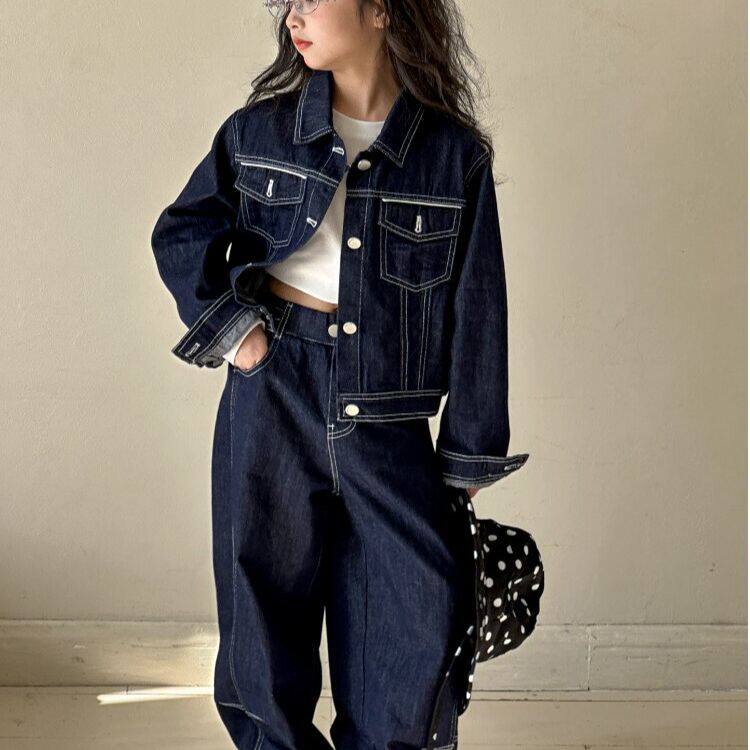 女童牛仔套装春秋款2026