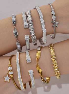 不锈钢铆钉几何形手镯保色轻奢气