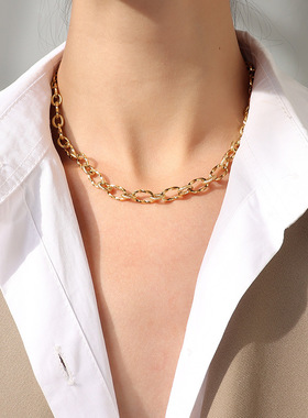 夸张粗链条情侣钛钢晚宴首饰套装