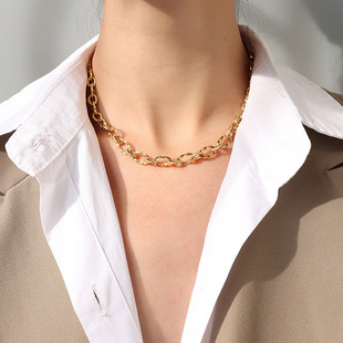 欧美嘻哈夸张粗链条圣诞项链情侣手链复古首饰套装钛钢-奢华晚宴