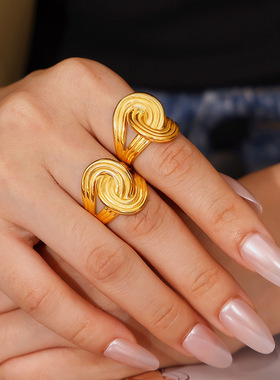 欧美风扭曲条纹缠绕戒指18k镀