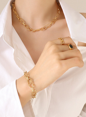 韩系嘻哈钛钢几何首饰套装