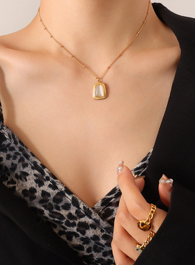 法式夏季ins配饰 时尚小众轻奢猫眼石吊坠项链耳环女首饰套装