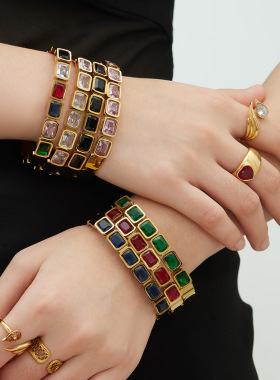 几何彩钻手镯不锈钢可叠戴手环不