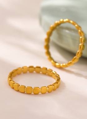 摩天轮INS风小方块拼接戒指女钛