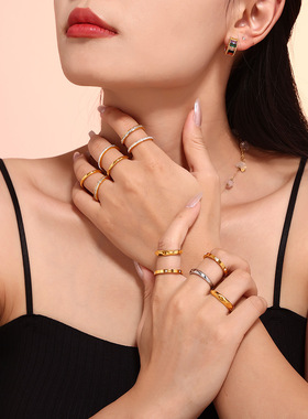 跨境新款素圈戒指ins风简约叠戴