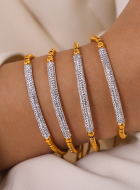 欧美时尚满钻小众手链女钛钢镀金