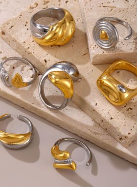 摩天轮跨境小众开口几何间金戒指