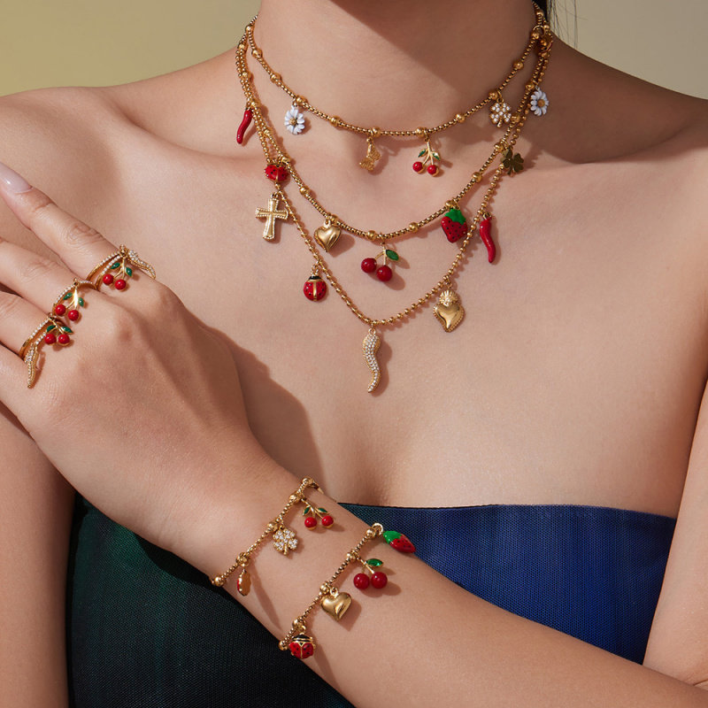 珐琅彩釉樱桃DIY项链手链 钛钢欧美高端饰品时尚新款多配件套装女,饰品/流行首饰/时尚饰品新,组合套装,淘宝优惠券,粉丝福利购,淘宝优惠卷