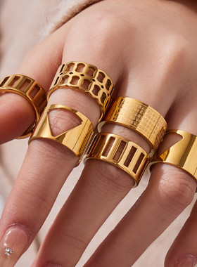 欧美INS风宽面镂空开口食指戒组