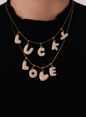 时尚26个英文镶嵌锆石字母吊坠项