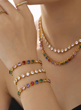 摩天轮锆石镀金手链项链套装