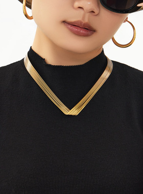 夸张极简主义V形项圈不锈钢PVD真