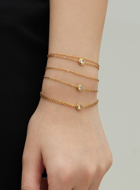 不锈钢锆石双层手链ins欧美精致