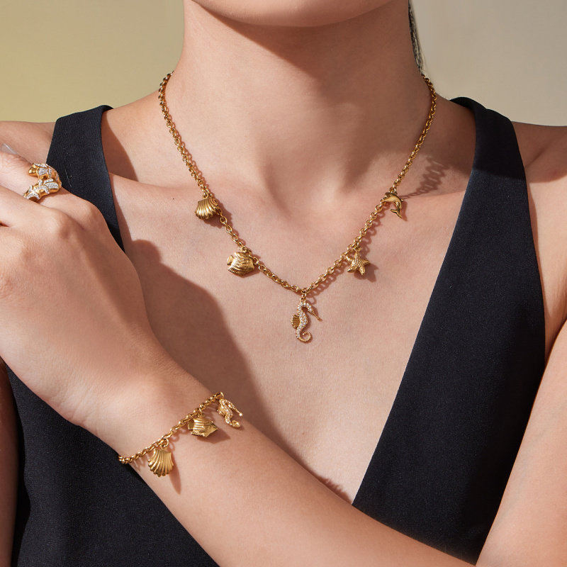 欧美高端海洋风DIY多配件组合项链手链海星贝壳锆石贝珠钛钢首饰,饰品/流行首饰/时尚饰品新,组合套装,淘宝优惠券,粉丝福利购,淘宝优惠卷