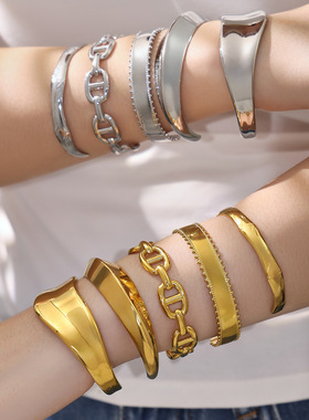 不锈钢几何不规则宽面异形开口手