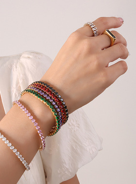 跨境钛钢多色锆石弹力线手链