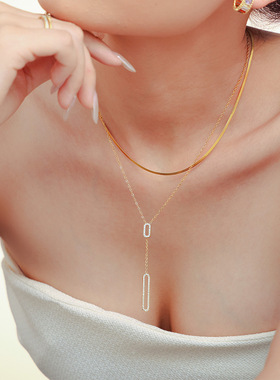 摩天轮镂空长方形满钻双层锁骨项