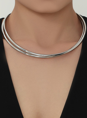 夸张V形圆环几何开口光面颈圈欧