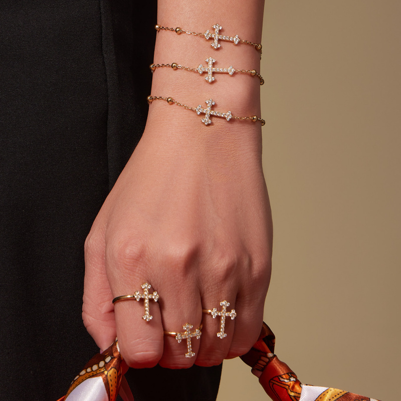 摩天轮时尚简约不锈钢十字架满钻