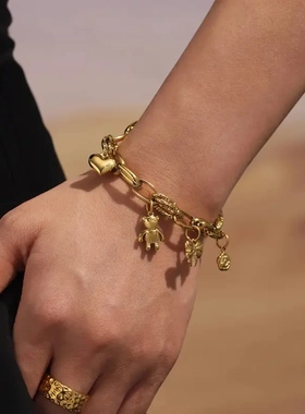ins钛钢DIY多配件手链镀18k金爱心蝴蝶多元素高端个性配饰手饰女