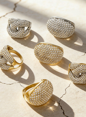 小香风镂空镶钻几何满钻戒指开口