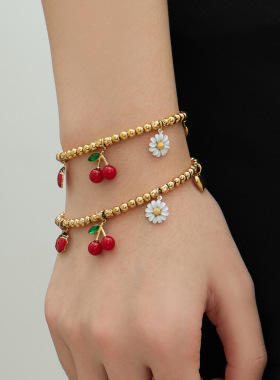 不锈钢玻璃石樱桃吊坠珐琅彩釉雏