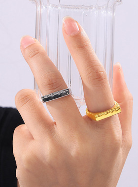 韩版小众几何岩溶光面食指戒简约