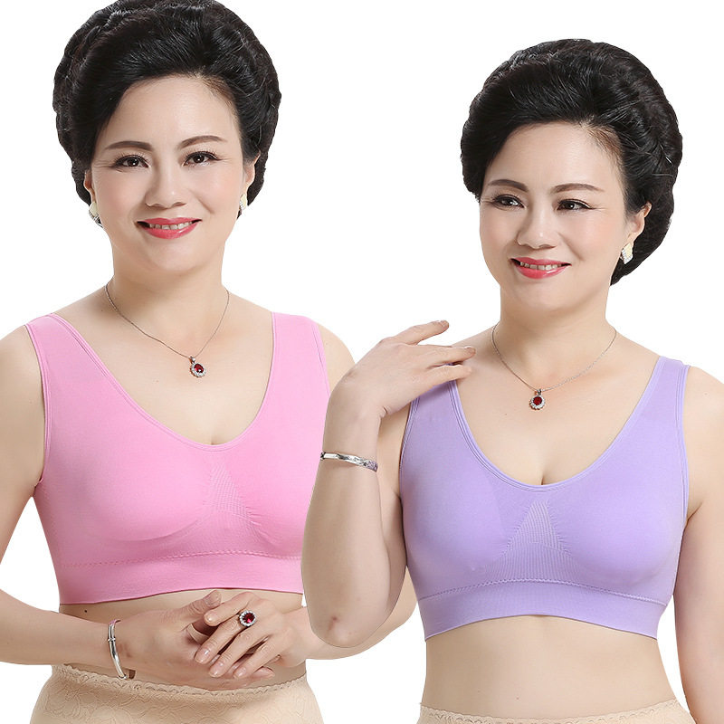 妈妈内衣女文胸中老年人背心式无钢圈比纯棉聚拢大码运动薄款胸罩