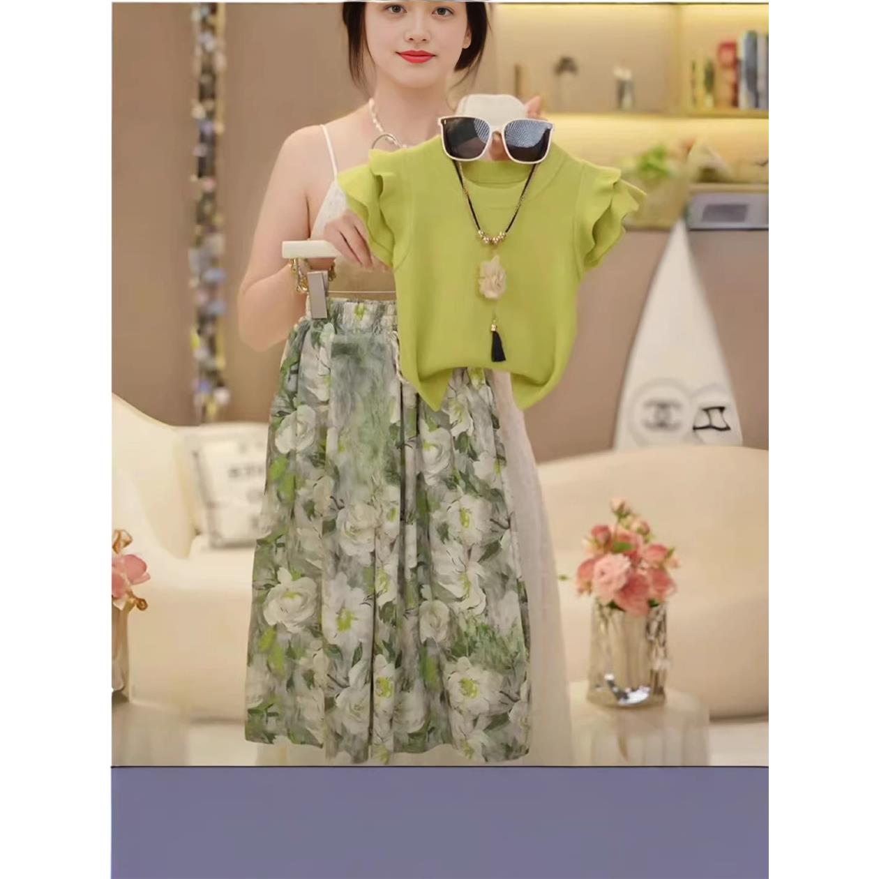 女童夏季荷叶边短袖套装