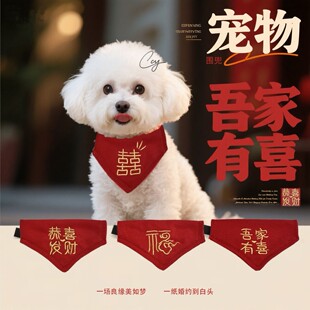 狗狗猫咪结婚装饰宠物喜字围脖喜庆陪嫁衣服口水巾围兜领结衣服