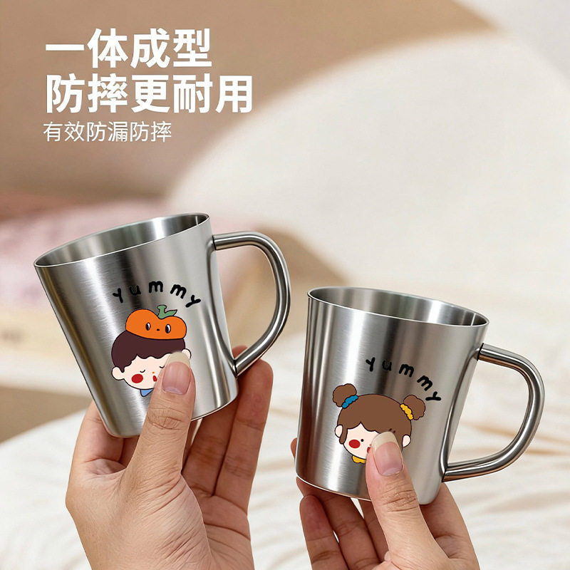 304不锈钢儿童水杯带把手