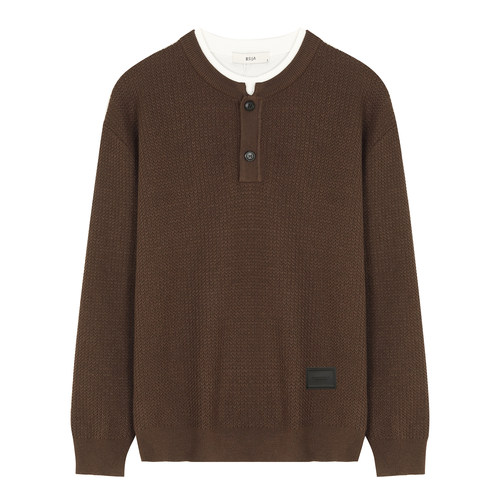 毕厶迦男士亨利领假两件毛衣