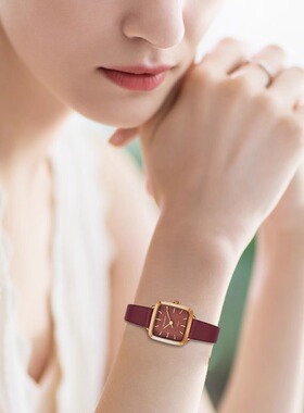 Smart Rock洛克红色手表女小方糖小众高级感复古女士腕表生日礼物